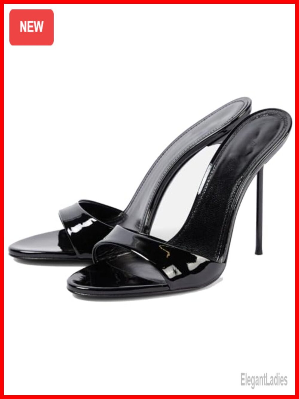 Women's Open Round Toe Patent Leather Stiletto Kitten High Heels Slip On Slide